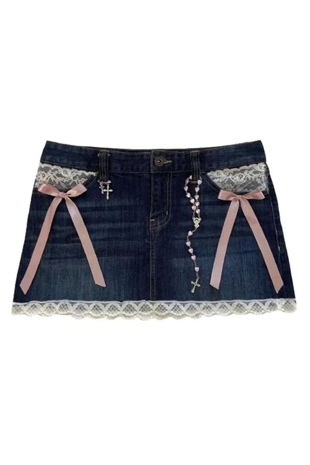 Gothic Rivets Denim Skirt variant 2, edgy embellishments.