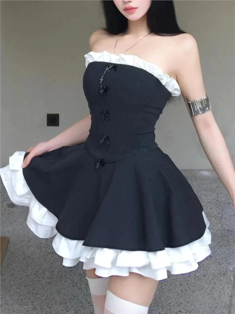 Gothic Ruffle Mini Dress