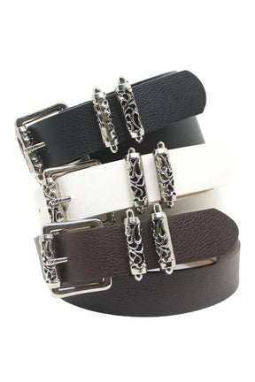 Gothic Silver Buckle White Belt