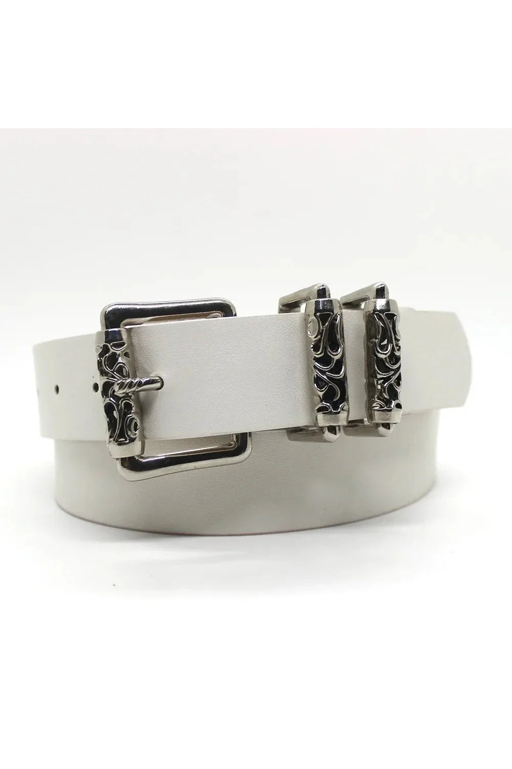 Stylish Gothic White Belt with Silver Buckle.