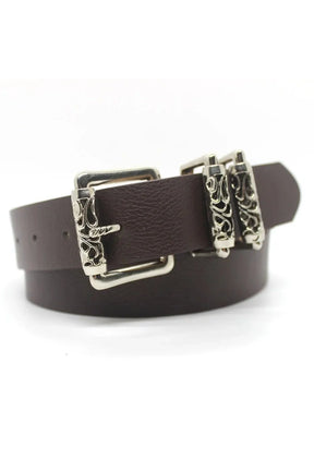 Coffee variant of Gothic Silver Buckle White Belt.