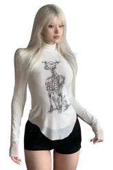 Beige Gothic Skeleton Top with Turtleneck Style.