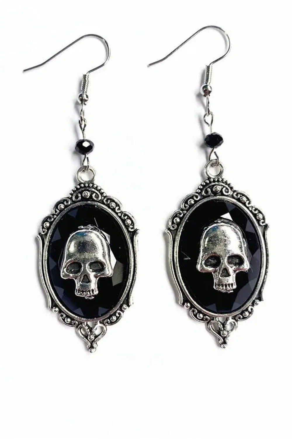 Gothic Skull Cameo Earrings in Silver Plated finish.