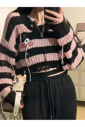 Gothic Striped Crop Knit Pullover