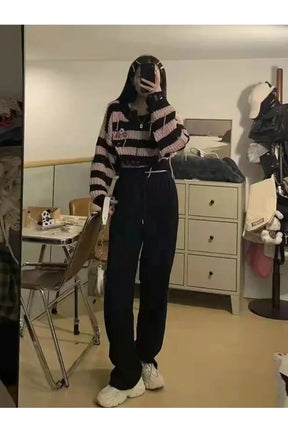 Gothic Striped Crop Knit Pullover