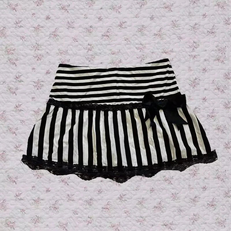 Gothic Striped Lace Mini Skirt