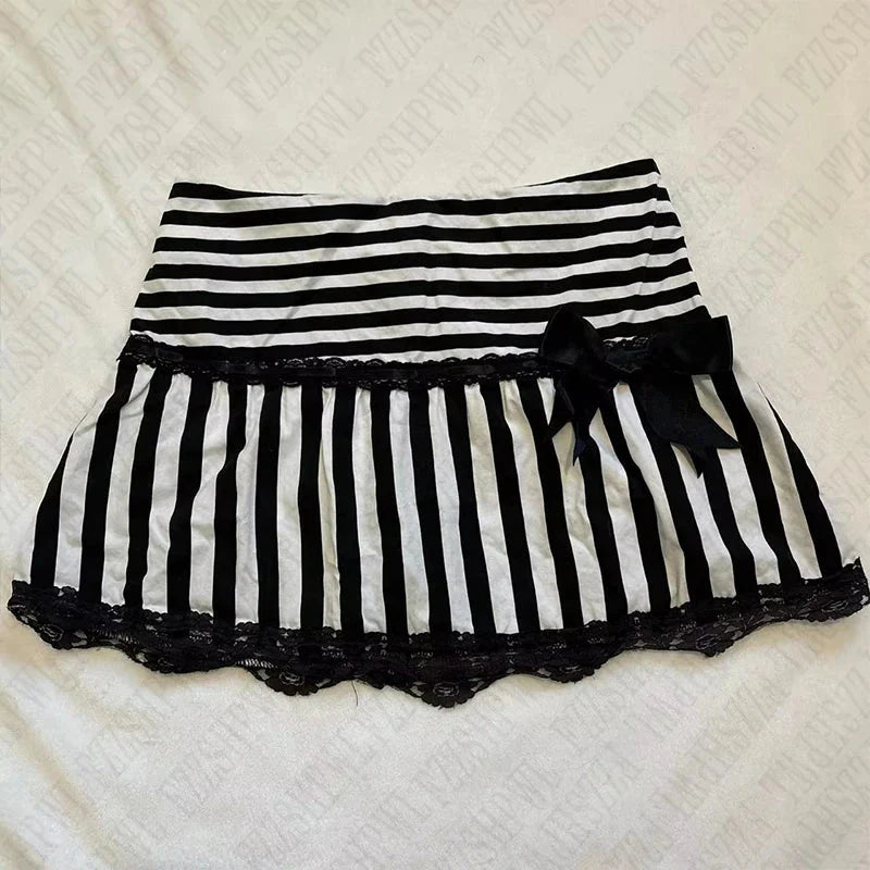 Lace Gothic Striped Mini Skirt, Stripes, edgy design.