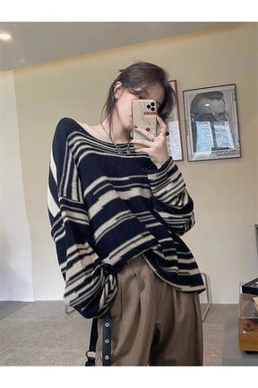 Fall Korean Striped Long Sweater