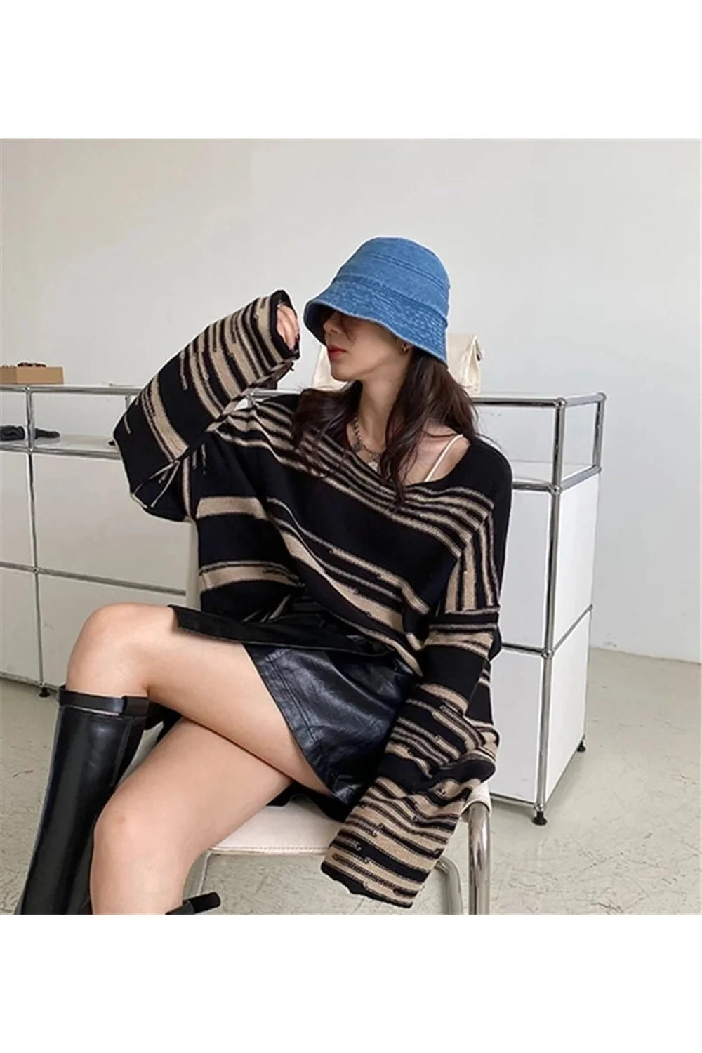 Fall Korean Striped Long Sweater