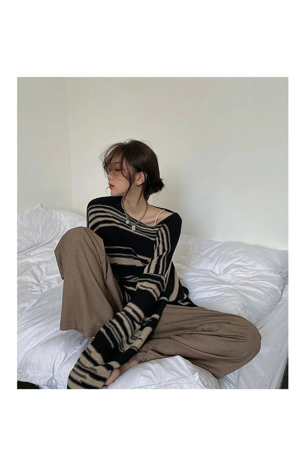 Fall Korean Striped Long Sweater