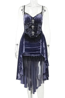 Elegant Gothic velvet dress in stunning purple hue.