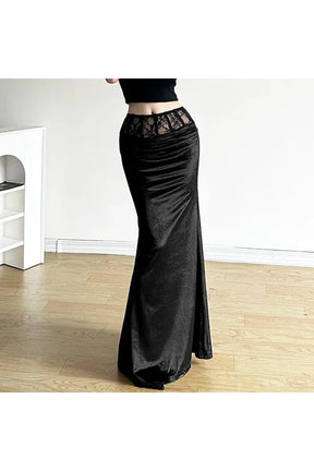 Black Gothic Velvet Trumpet Skirt with elegance.