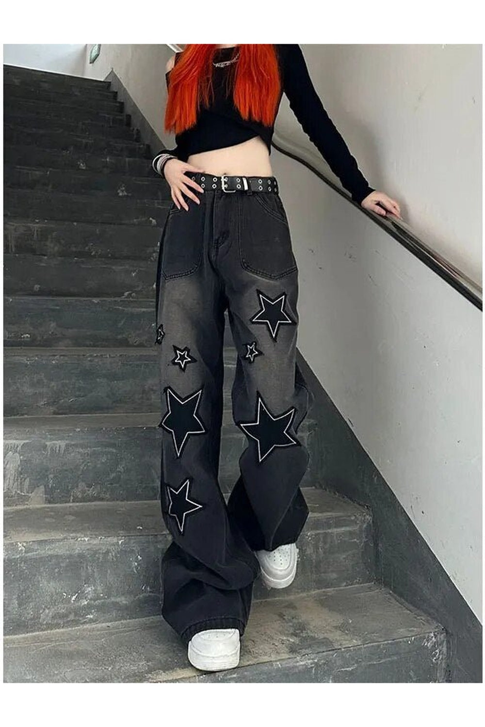 Fall Acubi Gradient Star Embroidery Jeans