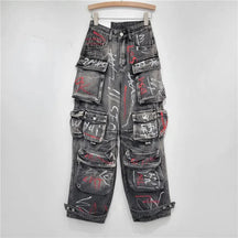 Stylish Graffiti Riot Cargo Jeans in Graffiti Grey.