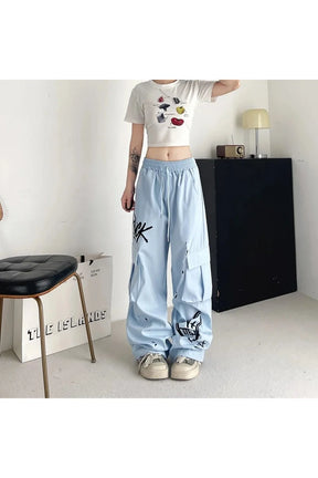 Stylish Graffiti Street Cargo Pants in Blue design.