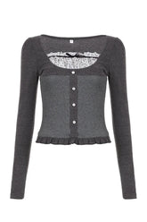 Fall Graphite Glamour Ruffle Cardigan