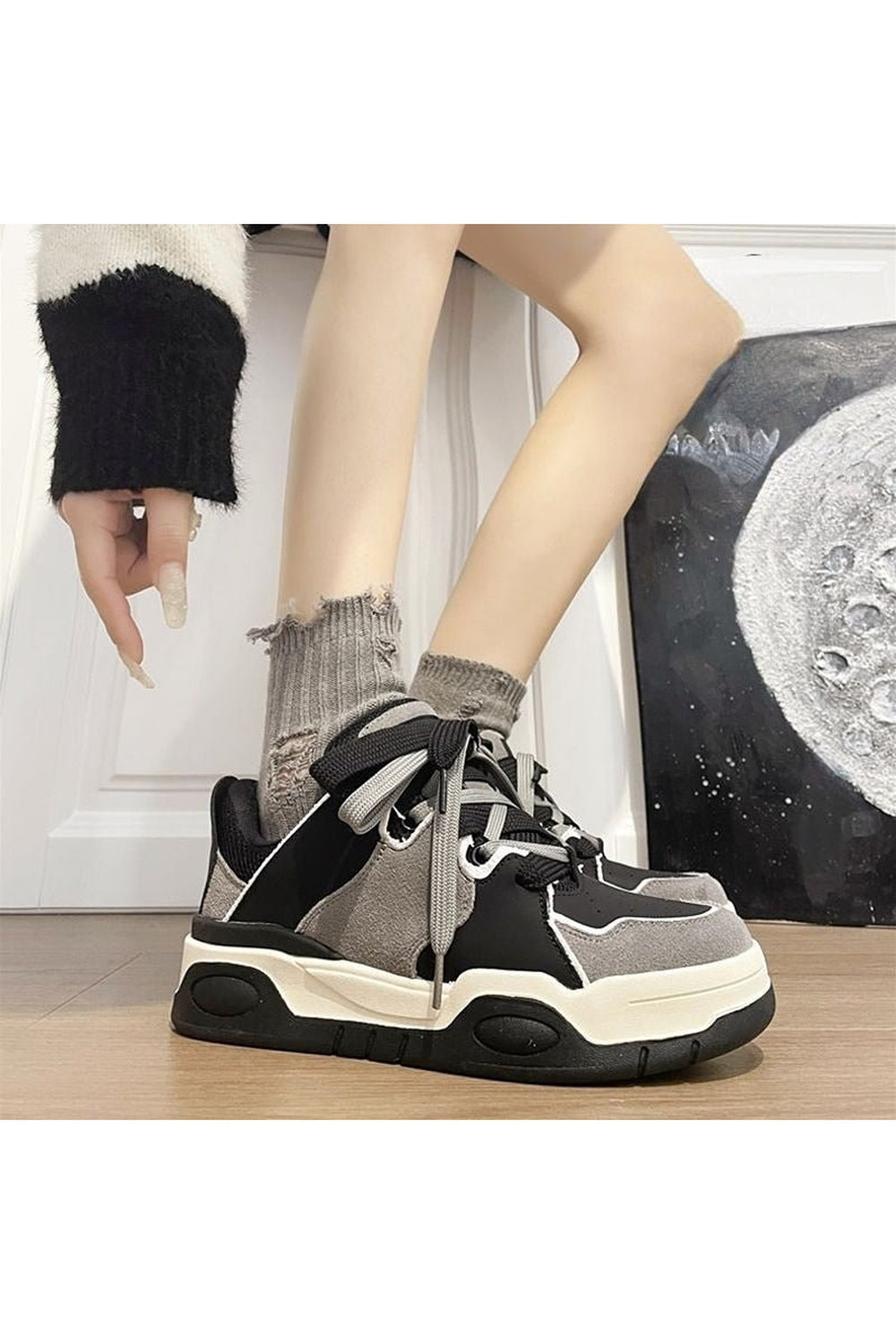 Black variant of stylish Gray Platform Sneakers.