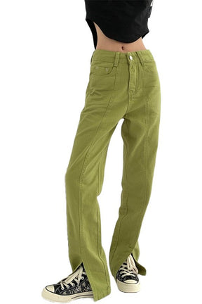 Fall Green  Jeans High Waist Denim