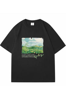 Oversized street t-shirt in black with green print.