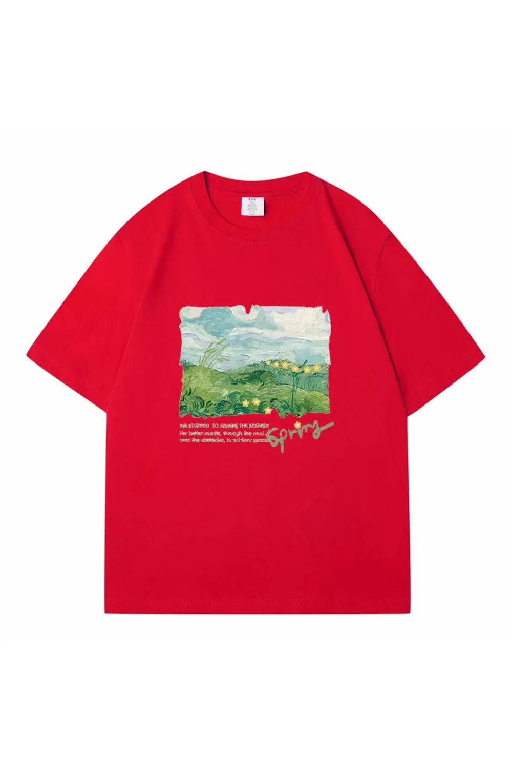 Oversized street T-shirt in green print, Red variant.