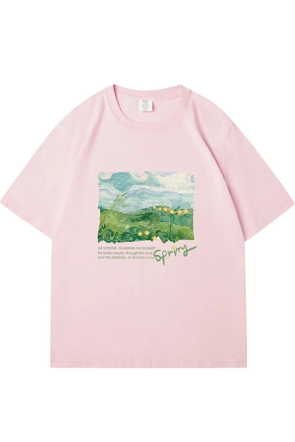 Oversized Pink Street T-shirt with Green Print.