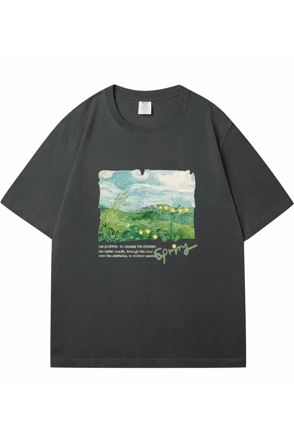 Dark Grey oversized street T-shirt with green print.