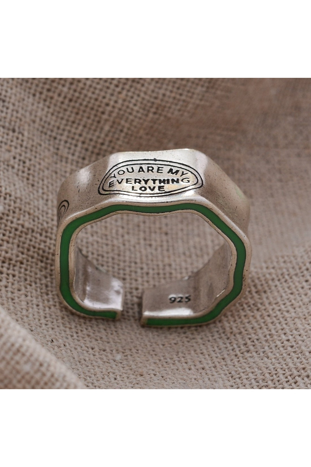 Green Stripe Letter Ring