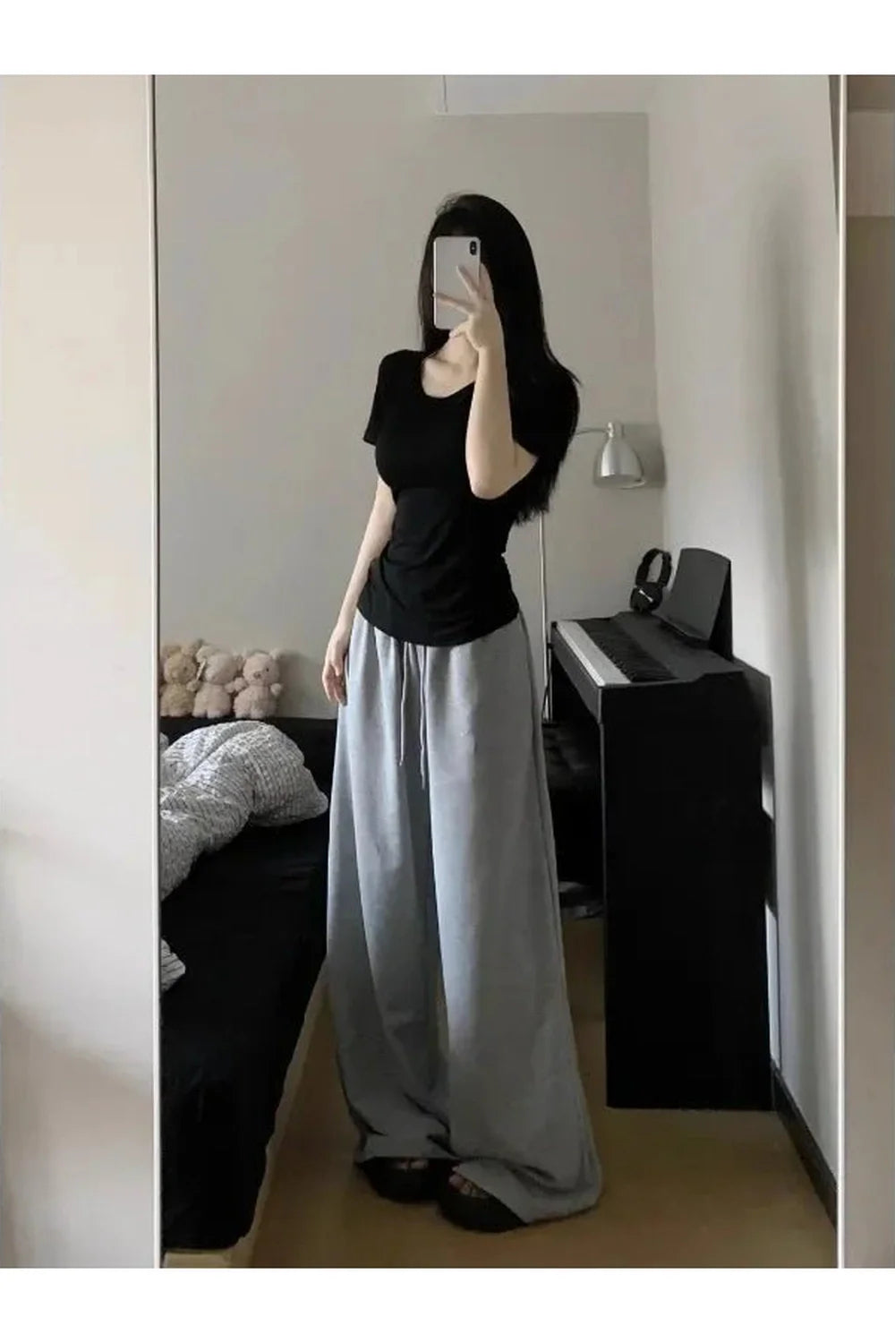 Grey Casual Wide Joggers