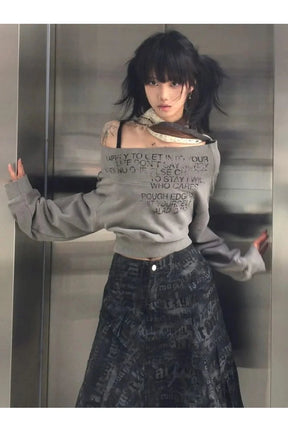 Grey Cipher Cropped Sweatshirt