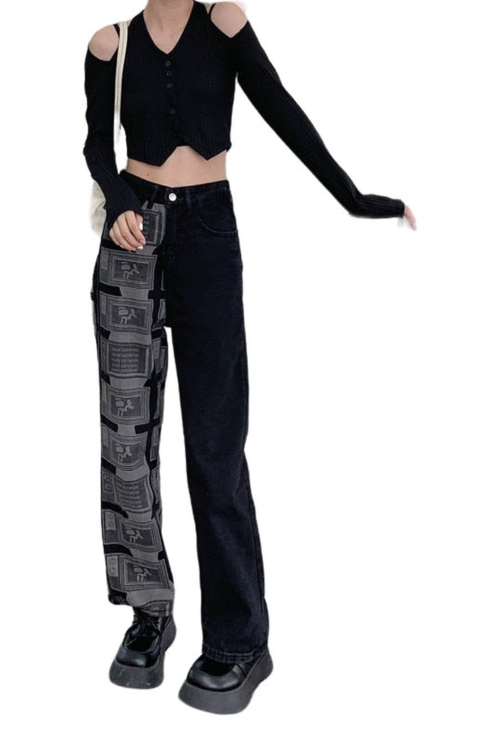 Fall Grunge Black High Waist Jeans