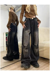 Stylish Fall Grunge Buckle Wide-Leg Jeans Pic.