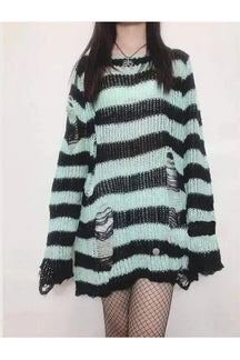 Stylish Grunge Candy Striped Sweater in Mint.