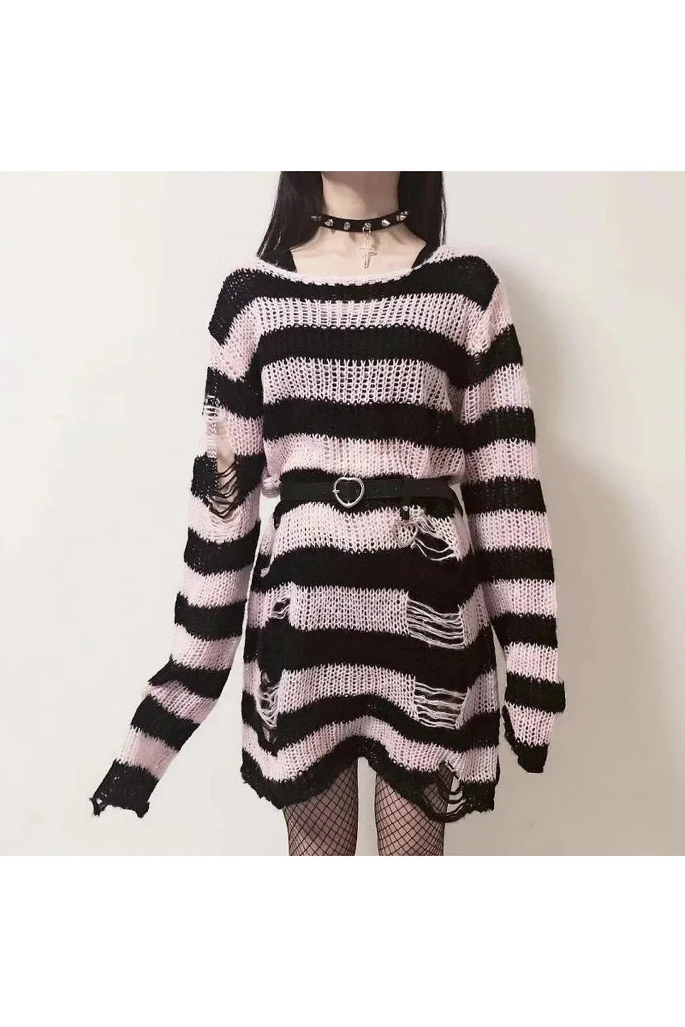 Pink Grunge Candy Striped Sweater for women.