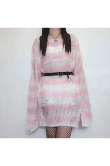 Light pink Grunge Candy Striped Sweater exudes charm.