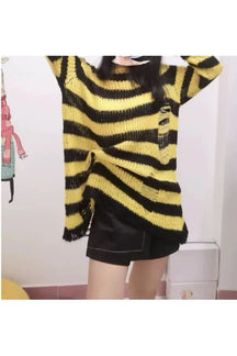 Stylish Grunge Candy Striped Sweater in Yellow.