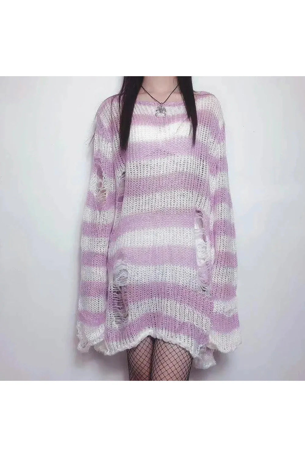 Light purple Grunge Candy Striped Sweater – cozy chic.