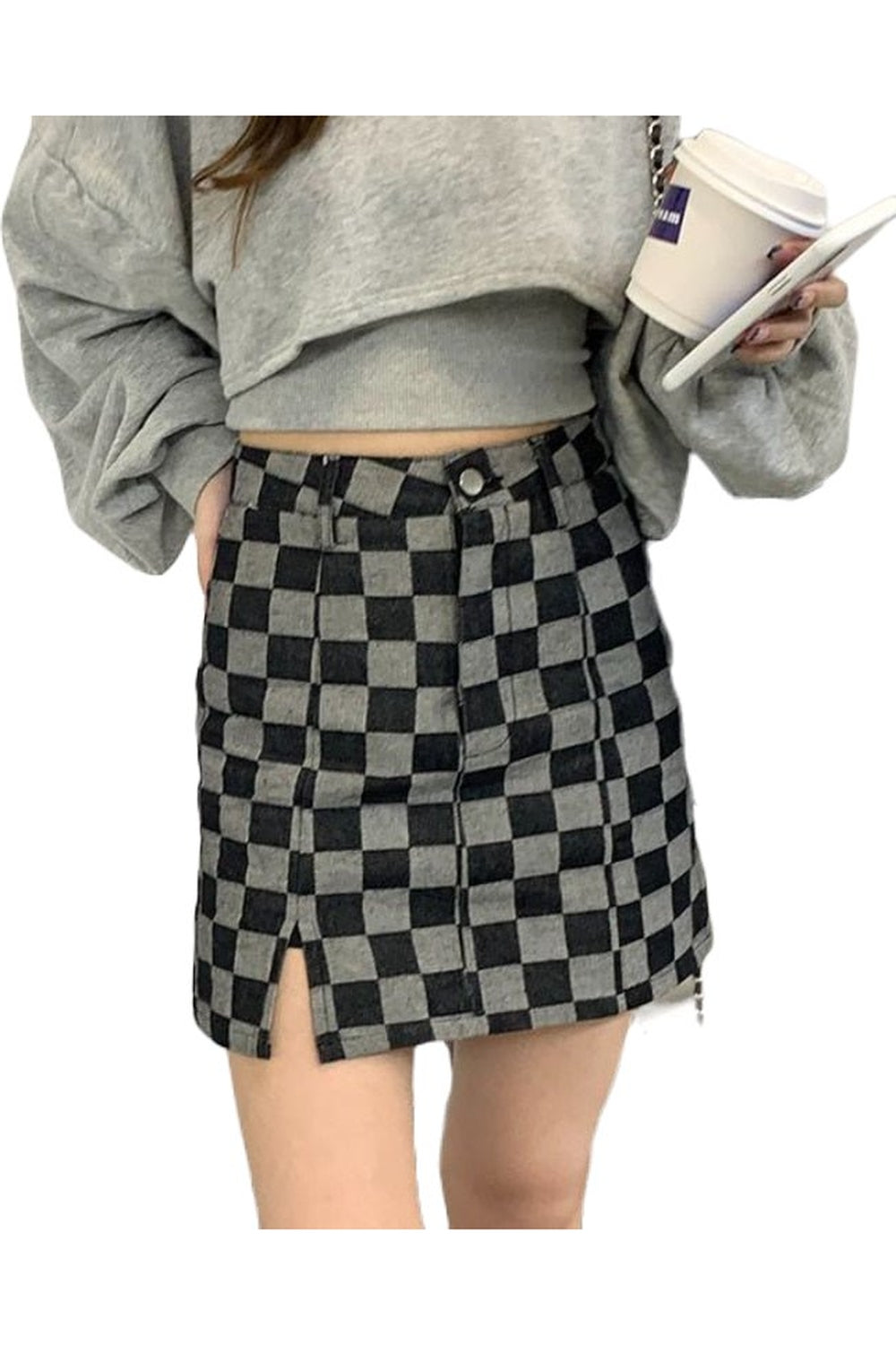 Plaid Grunge Checkered Mini Skirt with edgy style.