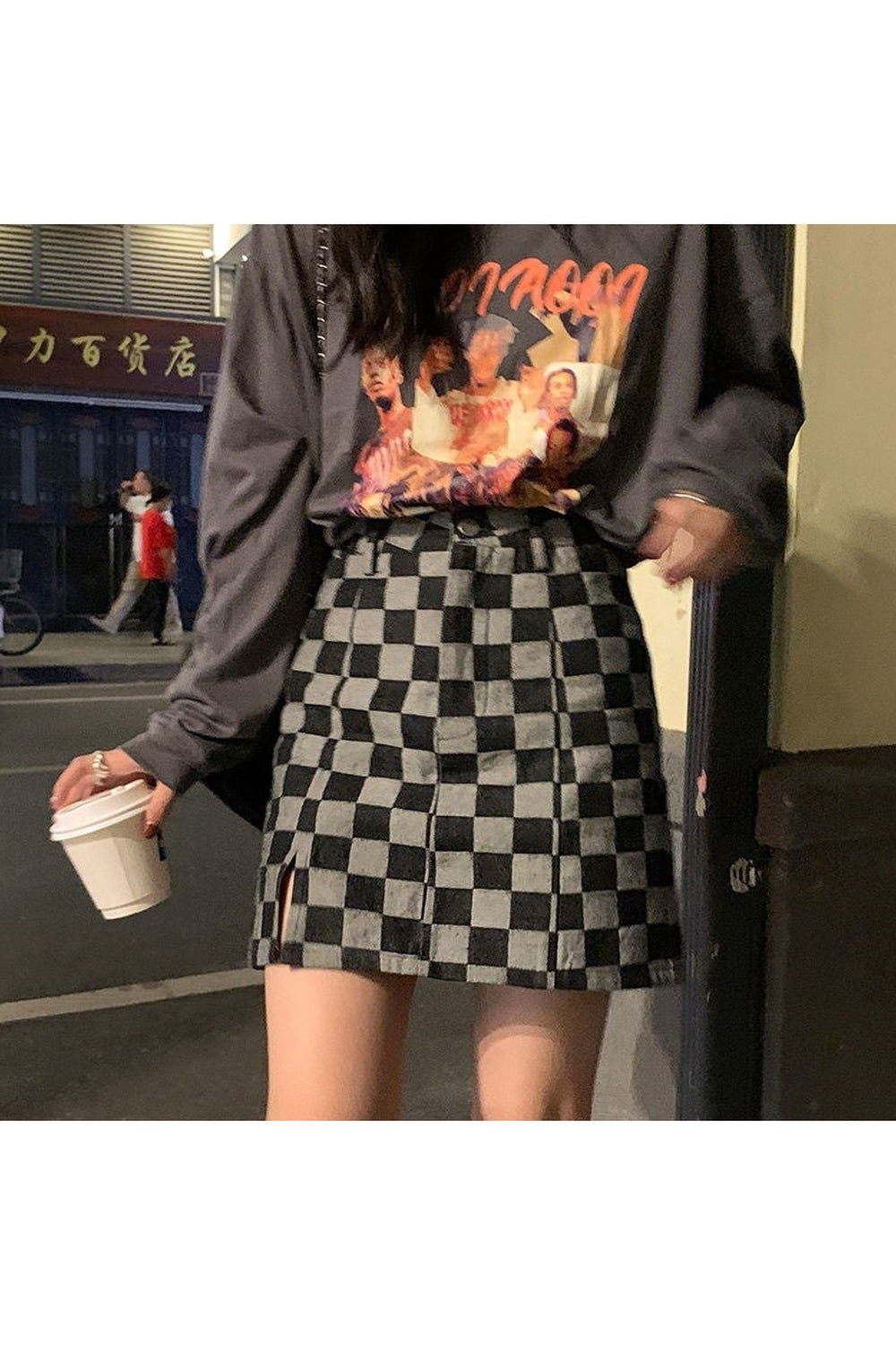 Grunge Checkered Mini Skirt