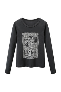 Dark gray Grunge Cotton Long Sleeve T-shirt. Trendy.