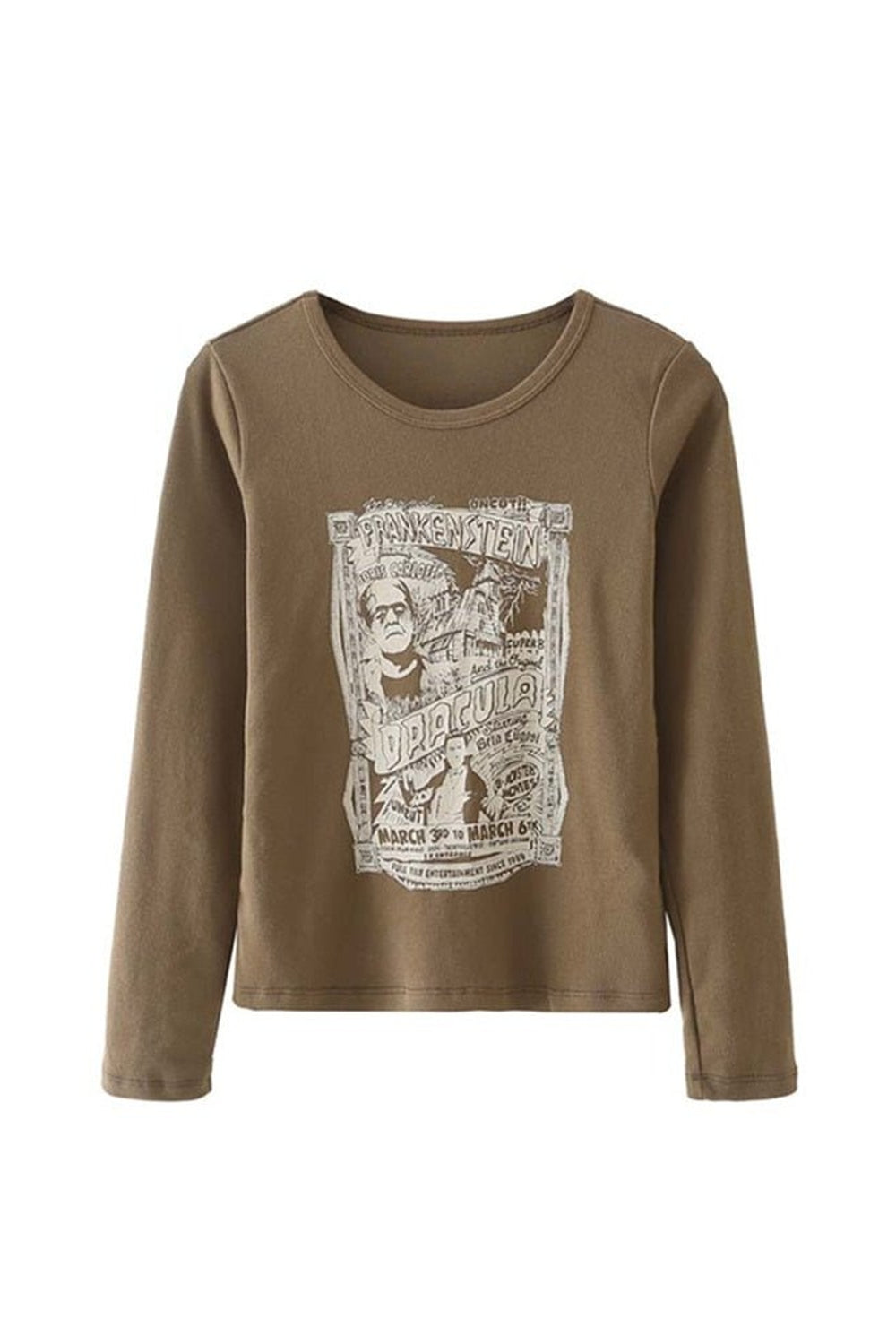 Brown Grunge Cotton Long Sleeve T-shirt with distressing.