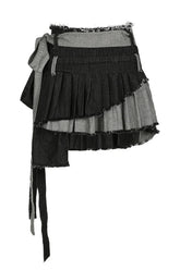 Grunge Denim Pleated Skirt in Gray, distressed style.