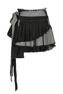 Grunge Denim Pleated Skirt in Gray, distressed style.