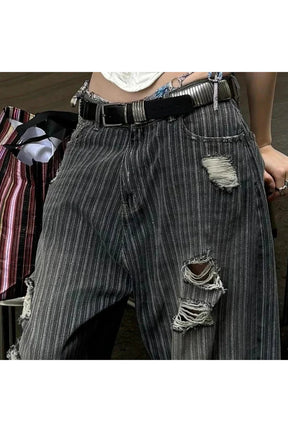 Grunge Distressed Pinstripe Pants