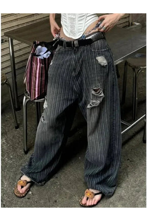 Grunge Distressed Pinstripe Pants