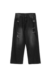 Grunge Distressed Pinstripe Pants in Pic, ruggedly stylish.