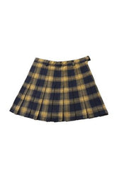 Checkered mini skirt in stylish gold shade.