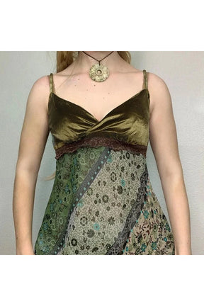 Grunge Floral Asymmetrical Cami Top in Green.