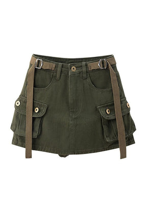 "Army Green Grunge Grey Mini Skirt, edgy style."