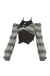 Edgy Grunge Heart Cold Shoulder Top in Picture Color.