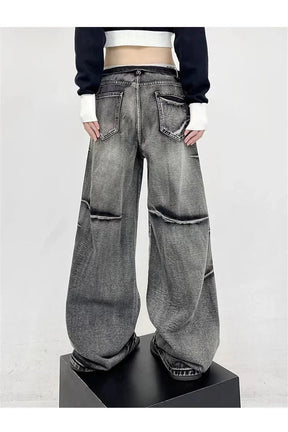 High-waisted baggy pants in Blue Gray grunge style.